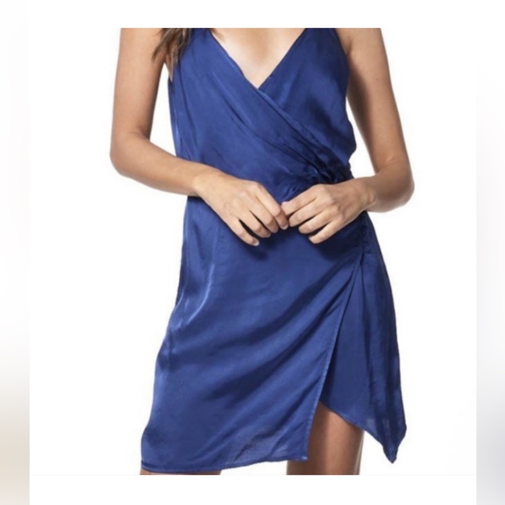 Young Fabulous & Broke - Navy Satin Wrap
Dress W/ Covered Buttons Sz S